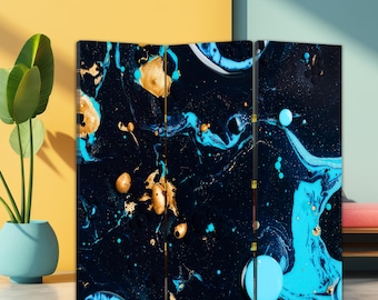 Północnoturkusowy złoty parawan pokojowy – składany panel zapewniający prywatność do domowego biura