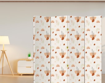 Boho Room Divider z abstrakcyjnym wzorem botanicznym Neutralny składany ekran płócienny Ekran botaniczny do pokoju dziecięcego, salonu lub studia