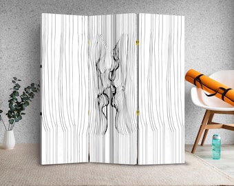 Black White Line Art Room Divider – Folding Screen Privacy Panel for Home Office