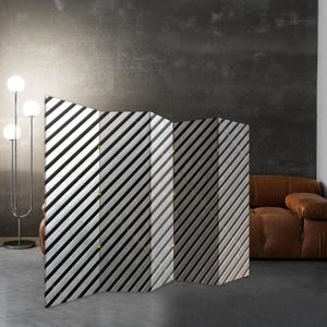 Modern Folding Room Divider Decorative Privacy Screen Striped Canvas Room Partition Freestanding Panel for Home or Office