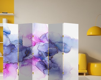 Separador de ambientes con tinta de alcohol en tonos pastel – Panel plegable para privacidad en el dormitorio