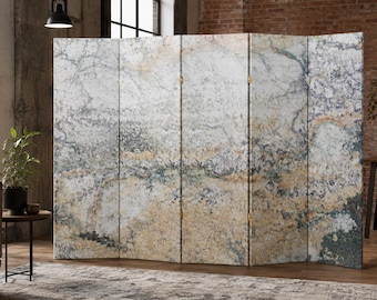 White Marble Room Divider – Folding Screen Privacy Panel for Bedroom or Office