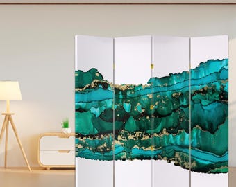 Zielony parawan – abstrakcyjny składany panel zapewniający prywatność, luksusowy dekoracyjny parawan z płótna do salonu lub biura