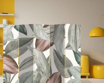 Składany parawan z płótna w kształcie liści botanicznych, dekoracyjny panel prywatności do salonu, sypialni i biura