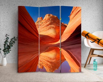 Składany parawan pokojowy Desert Canyon w ciepłym odcieniu ziemi, z płótna, z panelem prywatności, nowoczesny dekoracyjny parawan do salonu lub biura