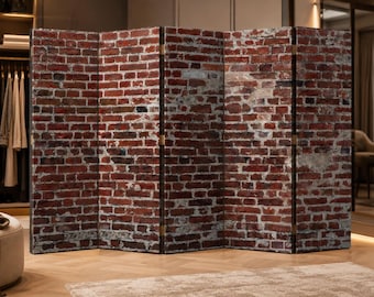 Exposed Brick Room Divider – Folding Screen, Privacy Panel for Loft Office Studio