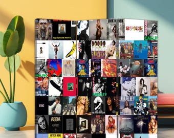 Parawan z kolażem albumów muzycznych – płócienny składany parawan, dekoracyjny panel prywatności do salonu, biura lub studia