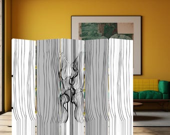 Separador de ambientes con diseño lineal en blanco y negro – Panel plegable para privacidad en la oficina en casa