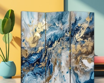 Marmurowy parawan Blue Gold – składany panel zapewniający prywatność do domowego biura