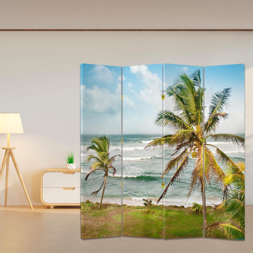 Tropical Beach Room Divider – Canvas Folding Screen Privacy Panel With ...