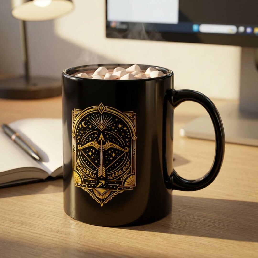 Ornate Golden Sword Emblem Mug | Black Ceramic Coffee Mug - Etsy