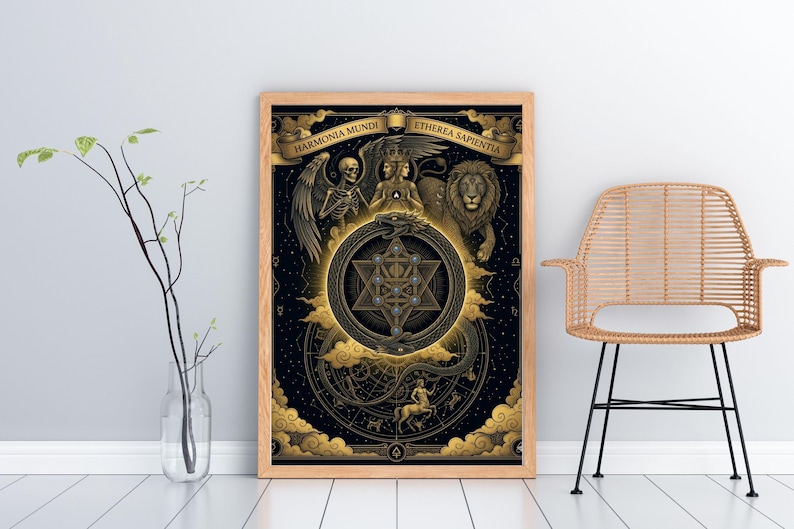Esoteric Alchemy Wall Art, Hermetic Ouroboros Poster, Sacred Geometry ...