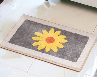 Tapis de bain marguerite pour salle de bain, Tapis de bain bohème, Tapis de bain absorbant, Tapis de bain antidérapant pour salle de bain, Décoration de salle de bain