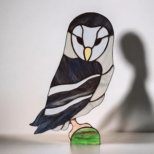 Barn Owl Wall Hanging Stained Glass Bird Decor Woodland Animal Decor Neutral Wall Art Rustic Art Owl Figurine Fathers Day Gift Animal Sign