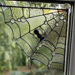 Spider Web Corner Spider Web Stained Glass Charm Spider Web Inspired By Nature Spider Web Décor Stained Glass Spider Web Corner Spider Decor