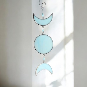 Stained Glass Moon Decor for Window Dream Catchers for Bedroom Decor Moon and Sun Decor Moon Stained Glass Crescent Moon and Star Suncatcher