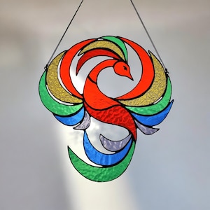 Stained Glass Phoenix Suncatcher Window Hanging Flame Suncatcher Firebird Window Decor Stain Sun Catcher Handcrafted Fire Bird Stain Glass