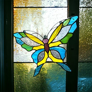Custom Stained Glass Butterfly Suncatcher Monarch Butterfly Stained Glass Window Hangings Fairy Garden Decor Window Hangings Glass Butterfly
