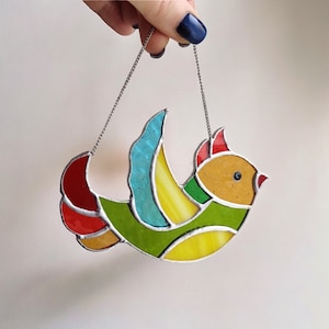 Sun Сatcher Bird Chickadee Stained Glass Window Hangings Handmade Gift Stained Glass Bird Suncatcher Modern Stained Glass Decor Bird Glass