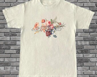 Attich Chrome Flowers Graphic Y2k Tee - Unique Vintage Streetwear Shirt - Unisex Graphic Clothing & Cute Gift For Flower Lovers