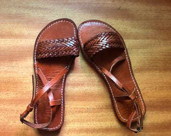 Handmade Moroccan Leather Sandals – Brown Woven Boho Flats