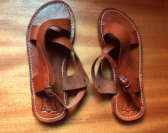 Moroccan Leather Sandals • Handmade Brown Boho Summer Shoes