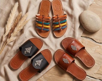 Buy 3 Pack Leather Women Sandals Set of 3 Flat Summer Sandals Fixed Bundle with Slide, Braided & Strappy Styles Beach Vacation Gift