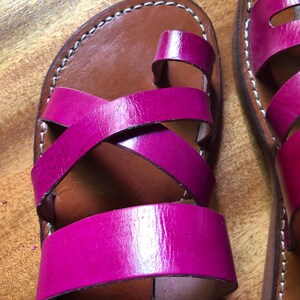 pink leather sandal, hot pink sandals, fuchsia sandals, leather sandals, handmade sandals, moroccan sandal, leather slides, women sandals, flat sandals, open toe sandal, cross strap sandal, boho sandals, summer sandals