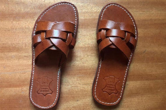 Handmade Brown Leather Sandals for Women | Moroccan Woven Huarache Style | MeloaLeather