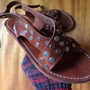 leather sandals, studded sandals, brown sandals, handmade sandals, boho sandals, womens sandals, summer sandals, flat leather shoe, rustic sandals, ankle strap sandal, casual sandals, artisan sandals, moroccan sandals