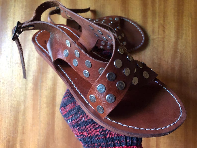 leather sandals, studded sandals, brown sandals, handmade sandals, boho sandals, womens sandals, summer sandals, flat leather shoe, rustic sandals, ankle strap sandal, casual sandals, artisan sandals, moroccan sandals