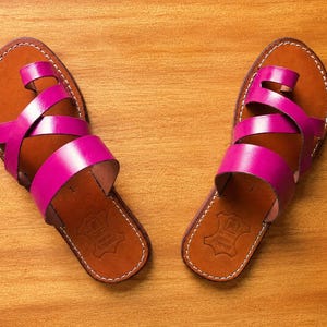 pink leather sandal, hot pink sandals, fuchsia sandals, leather sandals, handmade sandals, moroccan sandal, leather slides, women sandals, flat sandals, open toe sandal, cross strap sandal, boho sandals, summer sandals