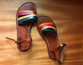 Moroccan Boho Leather Sandals – Handmade Colorful Braided Women’s Artisan Huarache Flats by MeloaLeather