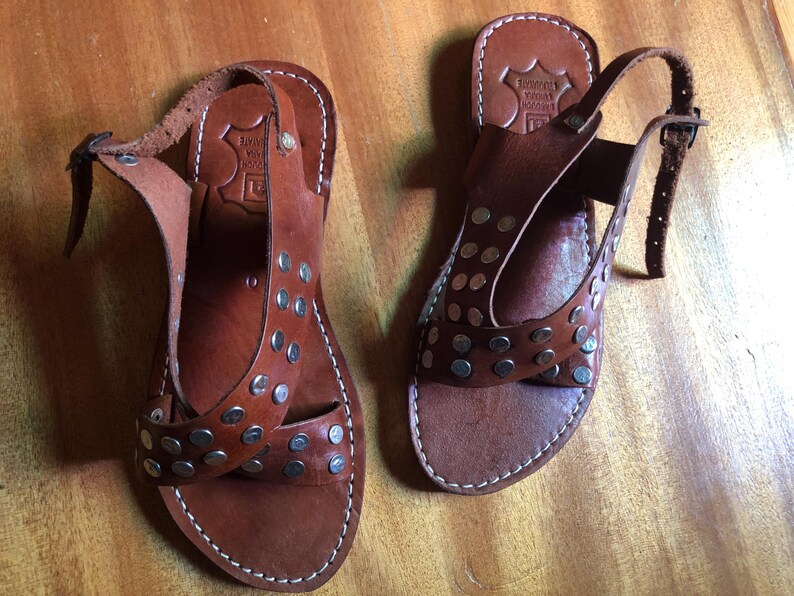 leather sandals, studded sandals, brown sandals, handmade sandals, boho sandals, womens sandals, summer sandals, flat leather shoe, rustic sandals, ankle strap sandal, casual sandals, artisan sandals, moroccan sandals