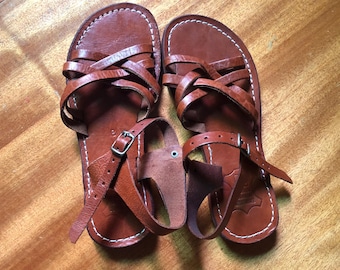 Brown Moroccan Leather Sandals for Women – Handmade Strappy Boho Flat Sandals