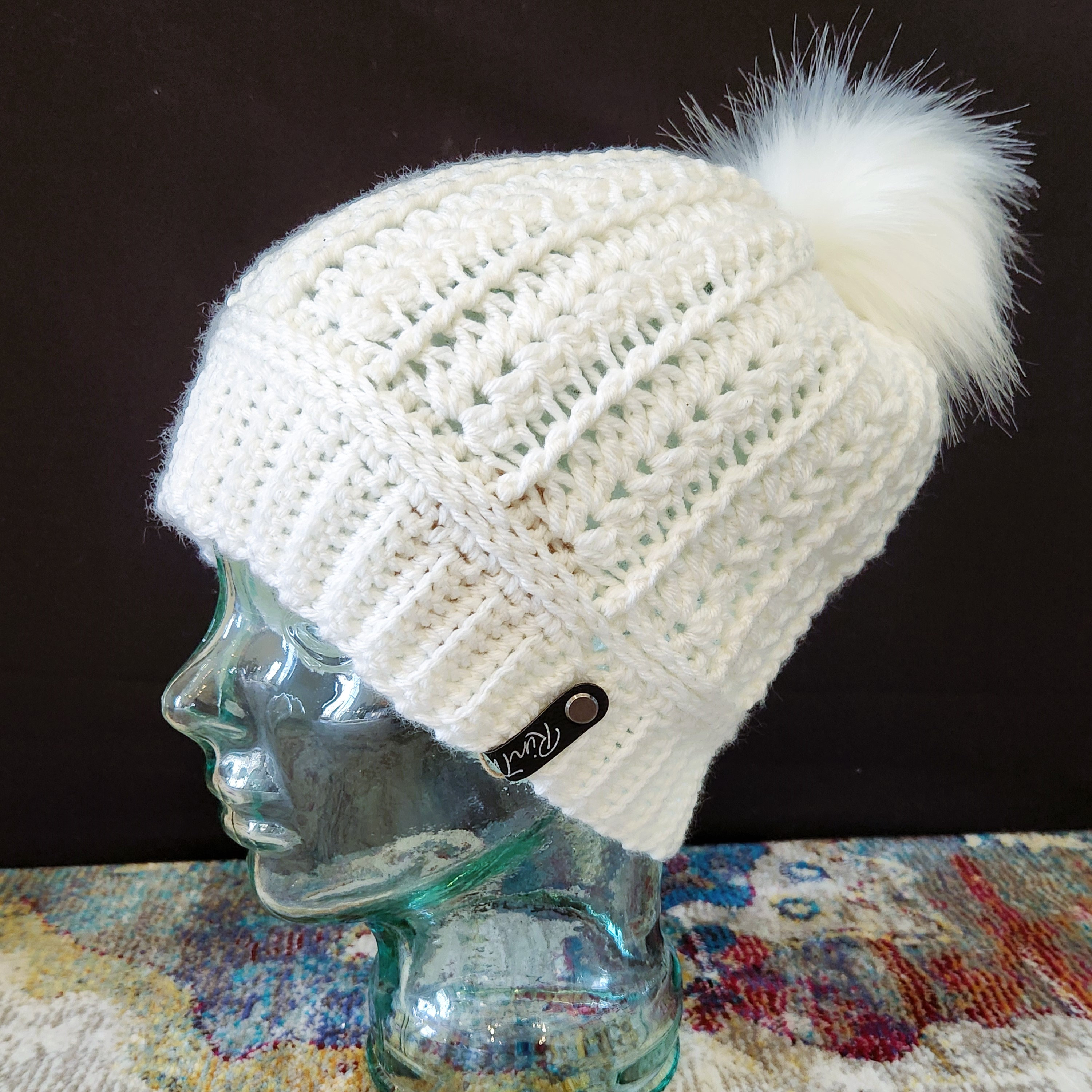 White Fur Pom Pom Style Winter Beanie Hat Fashion Statement Accessories Winter White Pop Pom Pom Beanie Hat - Huggalugs main image 2