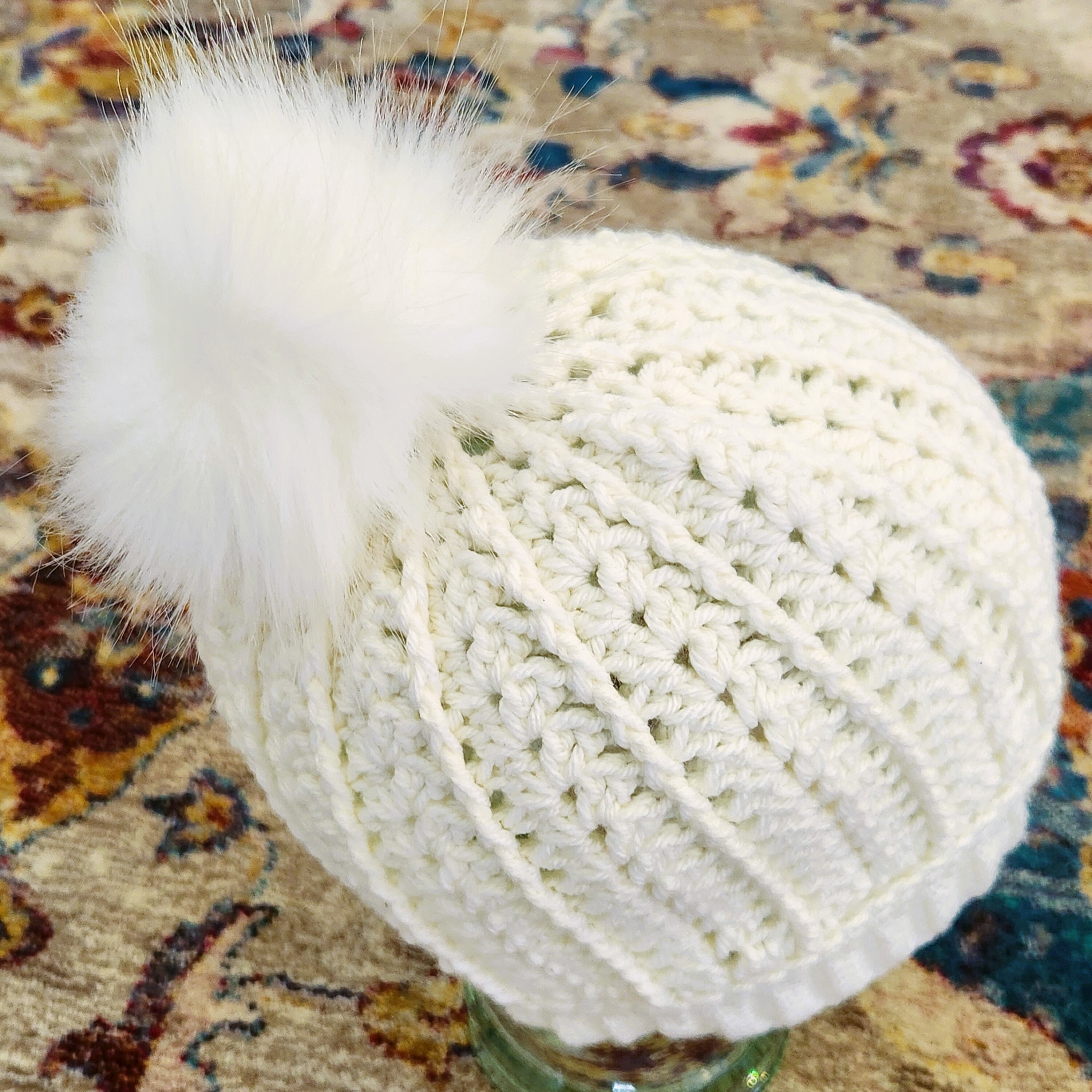 White Fur Pom Pom Style Winter Beanie Hat Fashion Statement Accessories Winter White Pop Pom Pom Beanie Hat - Huggalugs main image 4
