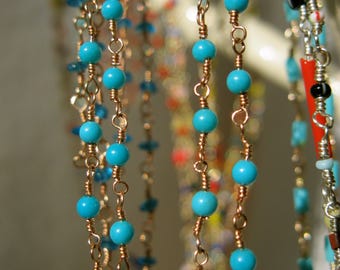 Turquoise Rosary Style Beaded Chain Necklace