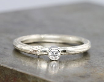 Slim White Gold Twig Engagement Ring with Choice of Sapphire - 14k Gold Branch Ring - Natural Engagement Ring - Made to Order in Your Size