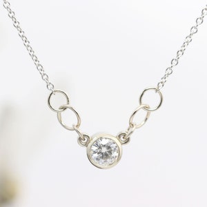 14k White Gold Gemstone Pendant with Gold Circles - Diamond Alternative Ethical Moissanite - Your Choice of Cable Chain - Made to Order