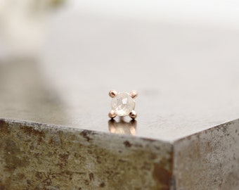 Single Tiniest 14k Rose Gold Stud Earring - Cream Grey Opaque Diamond - Small Rose Cut Diamond - Natural Gray Diamond Earring -READY TO SHIP