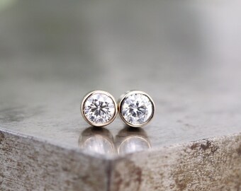 Pair of Diamond Alternative 3mm Moissanite Stud Earrings - Two Small White Gold Studs - Recycled 14k White Gold - Unisex Gift -READY TO SHIP