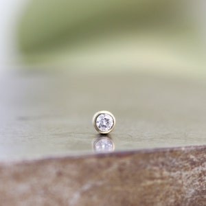 Single Tiniest Yellow Gold Diamond Stud Earring - One Unisex Bezel Set Tiny Diamond Stud - Recycled 14k Gold Modern Classic  - READY TO SHIP