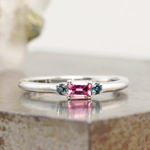 Gemstone Ring with Pink Sapphire and London Blue Topa - Sterling Silver Ring - Wear Alone or Stack with Other Rings - Size 7 - READY TO SHIP