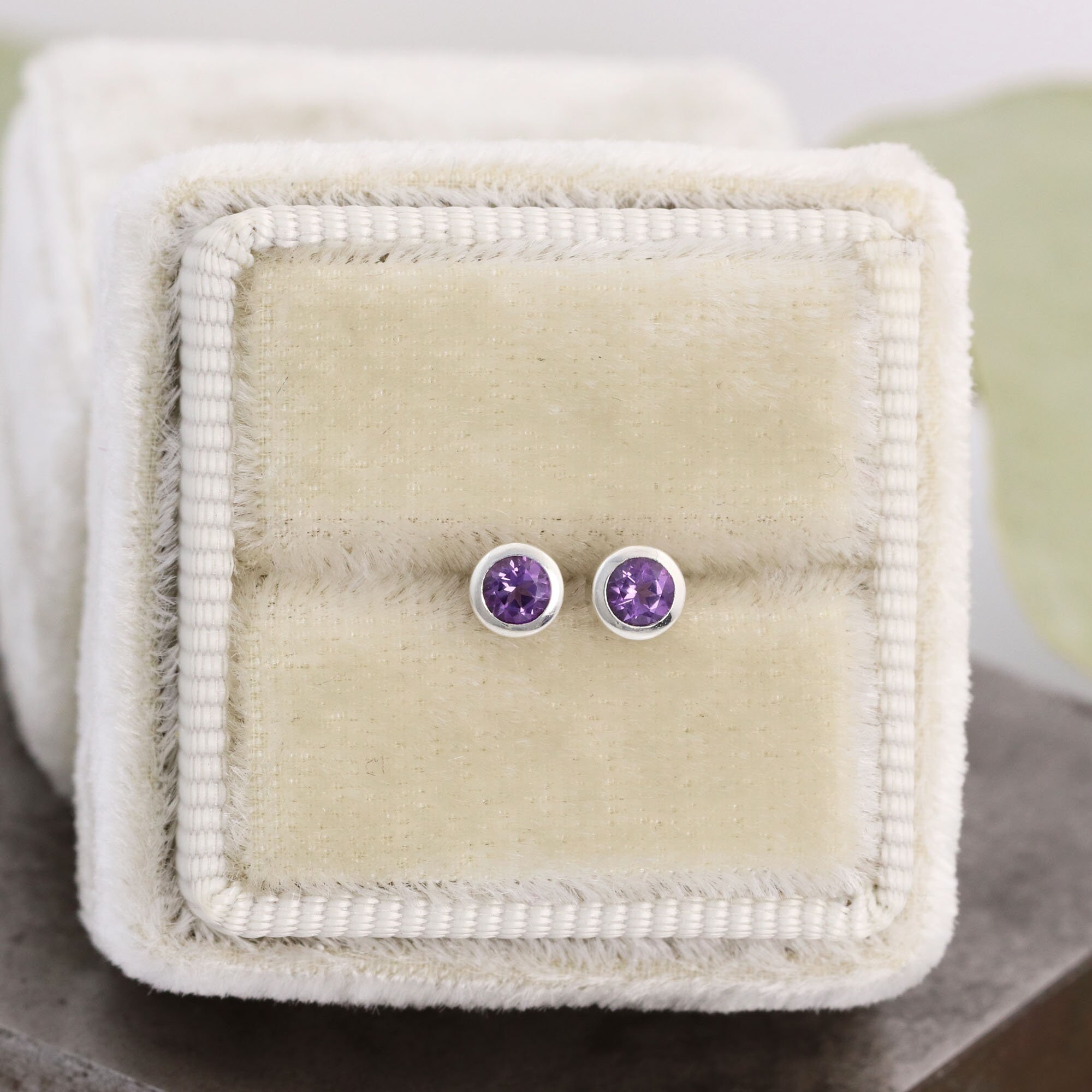 Single Sterling Silver Gemstone Stud Earring - Thick Walled Bezel