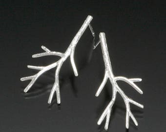 Small Sterling Silver Branch Earrings - Unique Botanical Twig Post Earrings - Natural Organic Gift Earrings for Nature Lover - READY TO SHIP