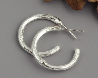 Sterling Silver Twig Hoop Earrings - Dogwood Branch Natural Texture Earrings - Simple Silver Hoops - Affordable Gift for Her - READY TO SHIP