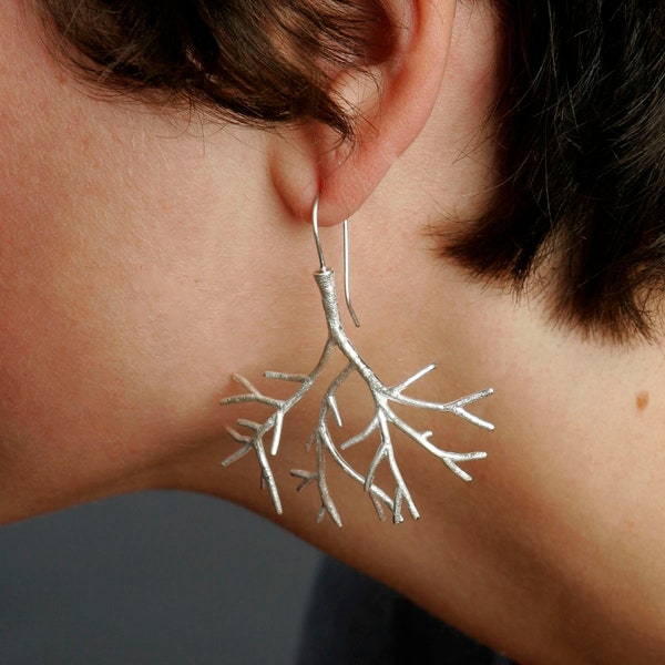 Simple Sterling Silver Tree Earrings - Large Tree Branch Earrings - Natural Organic Twig Jewelry - Long Large Modern Earrings -READY TO SHIP