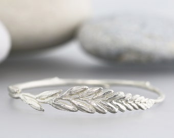 Natural Sterling Silver Twig Bracelet - Organic Crocosmia Leaf and Flower Branch Bangle - Gift for Nature Lover or Gardener - READY TO SHIP