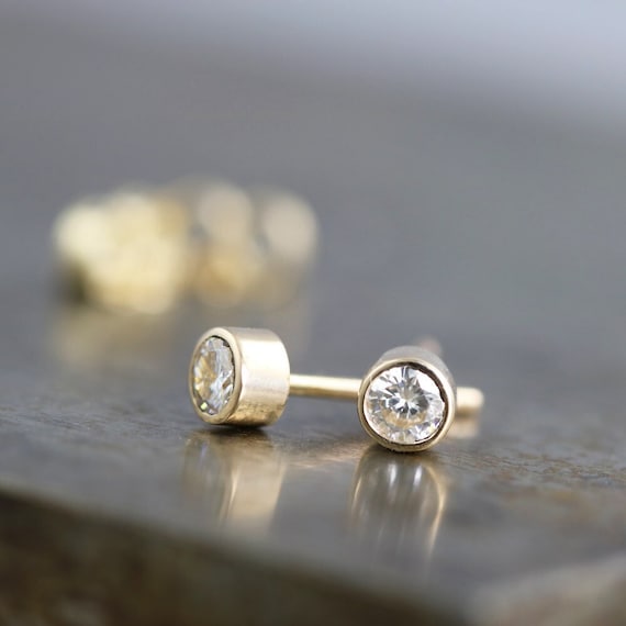 Three Drops Diamond Earring, Recycled Gold Studs